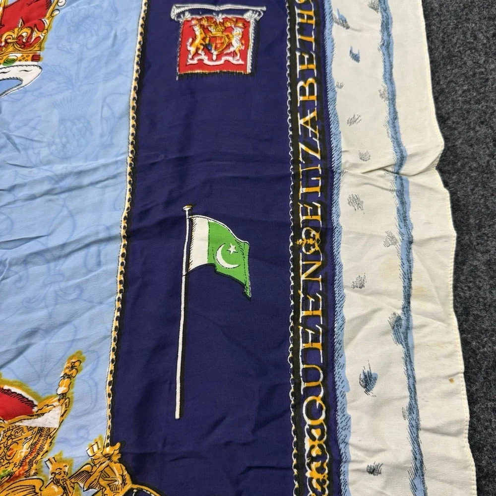 Vintage 1953 Queen Elizabeth II Coronation Scarf Scotland Royal Souvenir